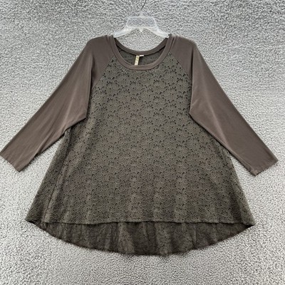 Comfy USA Top Womens Medium Brown Lace Swing Tunic Art Lagenlook Boho Casual USA