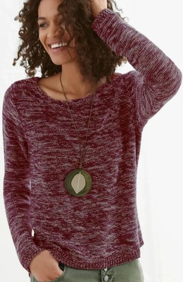 HEINE Damen Pullover Oberteil Langarm Rundhals Bordeaux Meliert Gr 48 NEU