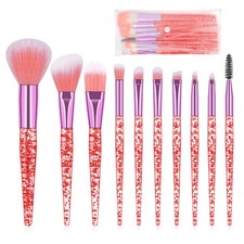 Makeup Brush Set 10 PCS Stylish Glitter Handle Brushes Red
