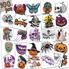100 Pcs Halloween Temporary Tattoos for Adults and Kids