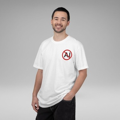 No AI Art Symbol - Anti Artificial Intelligence Prohibited Slash Graphic T-Shirt
