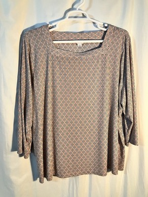 Liz Claiborne Blouse Size 3X Pink Black White Square Neck Office Career