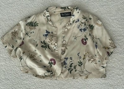 Vintage Cropped Bolero Jacket Floral Garden 90s Cottage Short Sleeve Womens 5