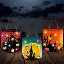 3 Pcs Halloween Candy Bucket LED Light Up Trick or Treat Bags