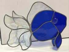 Vintage Stained Glass Blue Fish Decorative Suncatcher It Table Top Decor  READ