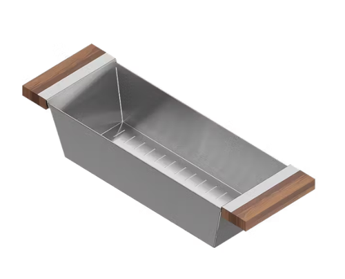 JULIEN 205225 Stainless Steel Colander for 18 in Sink with Walnut Handles