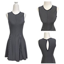 Sophia + Zeke Navy Blue  Striped A-Line Dress