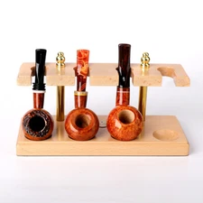 Handmade Tobacco Pipe Stand Rack Holder Display For 4 Smoking Pipes Wood Color