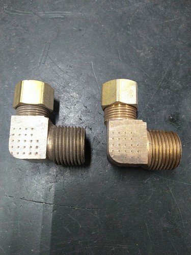 (2) 369-06-06 Brass Compression 90ยฐ Elbow Fitting 3/8" OD Tube to 3/8 NPT