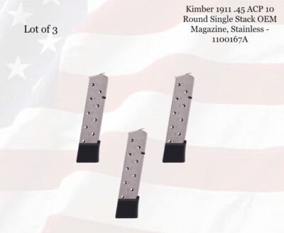 LOT of (3) Kimber 1911 .45ACP 10rd Single Stack OEM Magazine, Stainless 1100167A