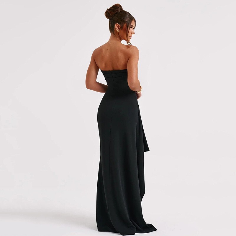 Black Strapless Bodycon High Slit Maxi Dress | eBay