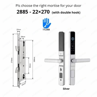 3CM Slim Smart Door Lock - Fingerprint, Card, Code & App Control For Sliding Aluminum Doors (Silver 2885-long)