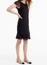J. Crew Womens Black Swiss Dot Flutter Sleeve Silk Chiffon Dress Size 6