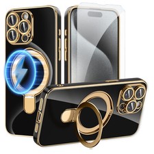 For iPhone 12/13/14/15 Pro Max Plating TPU Magnetic Mag-Safe Case Screen Cover