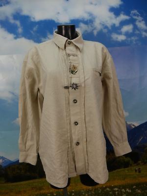Size L costume shirt C&A beige chunky linen with great gentian embroidery TH811