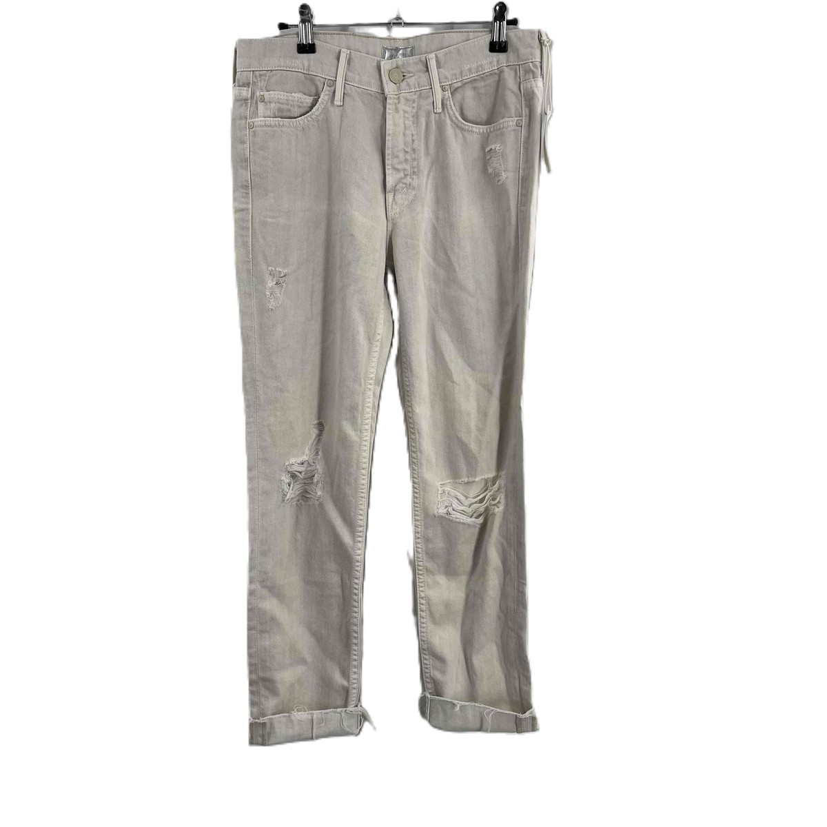 MOTHER The Dropout Fray Distressed Off White Ankle Jeans Womens Size 24 New