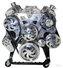 SBC 350 POL Aluminum Complete Serpentine Engine Pulleys & Bracket Kit LWP 6 Ribs