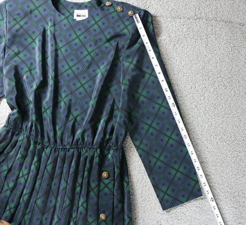 Leslie Fay Dress Vintage 14 Green Geometric Print Pleated Button Secretary USA - Picture 6 of 6