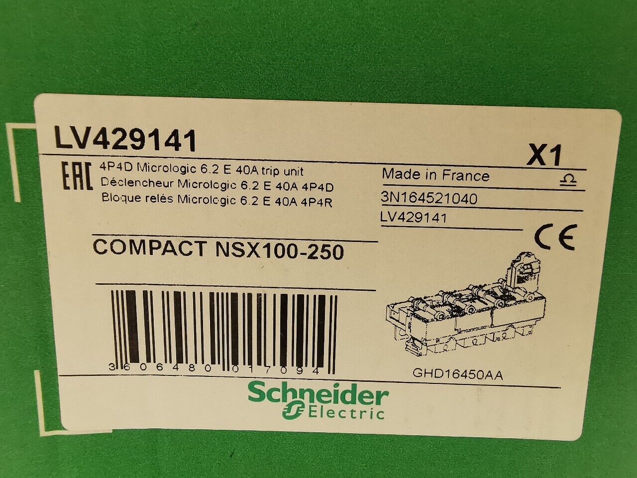 Schneider Electric LV429141 COMPACT NSX100-250 Micrologic 6.2 E 40A Trip  Unit