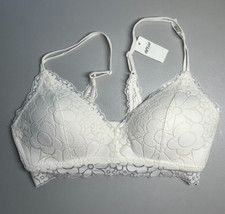Aerie Bra Womens 34C Cream Real Happy Wireless Lighty Lined Candy Lace Bra