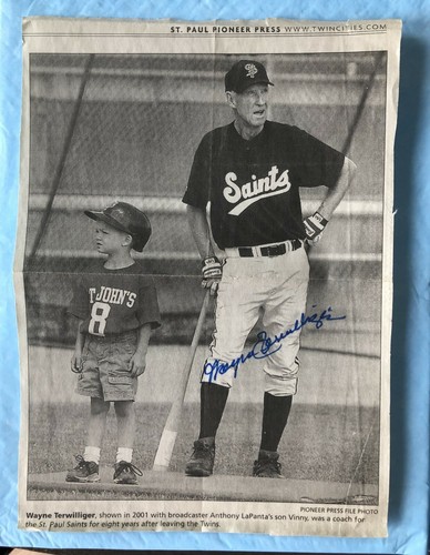 St. Paul Saints WAYNE TERWILLIGER autographed newspaper photo