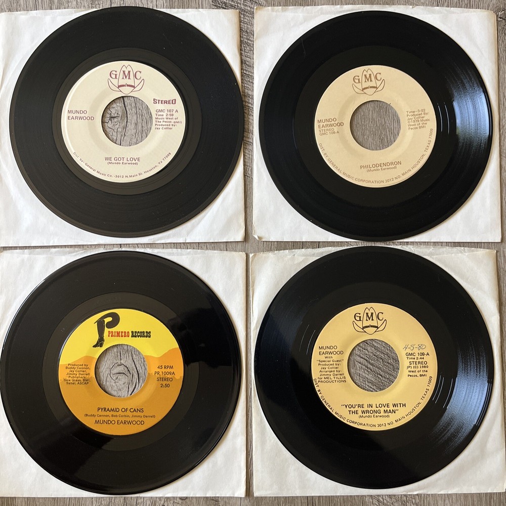 MUNDO EARWOOD RECORDS - 4 45rpm Singles on SMALL US LABELS - 70's Country