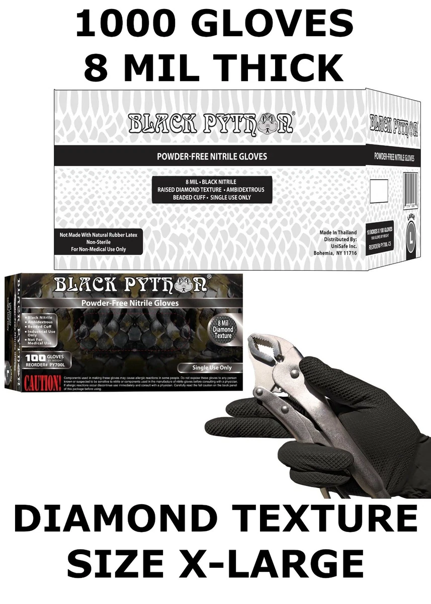 Black Python Mil Nitrile Gloves, Diamond Texture, Heavy