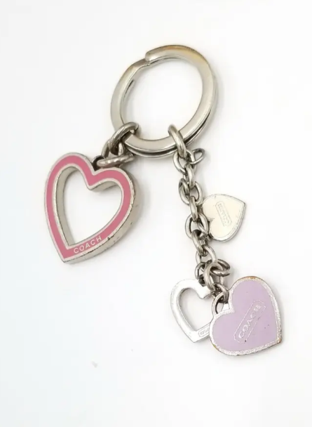 Coach Silver and Pink Signature C Heart Key Chain w/Rhinestone
