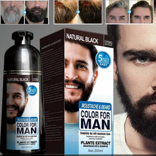 Natural Long Lasting Permanent Beard Mustache Dye Men Shampoo Removal Grey  Hair | eBay