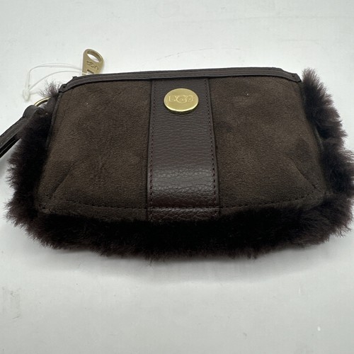 UGG CHOCOLATE DARK BROWN SHEARLING WALLET WRISTLET 6” X 4” New NWOT - Picture 2 of 10