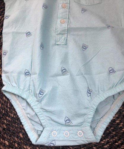 OshKosh B'gosh NWT 24mo Boys Button Front Blue Shark One Piece Outfit Collared - 第 7/12 張圖片