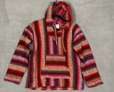 Baja Hoodie -Mexican Hippie Rug Style Pullover-Red yellow/White