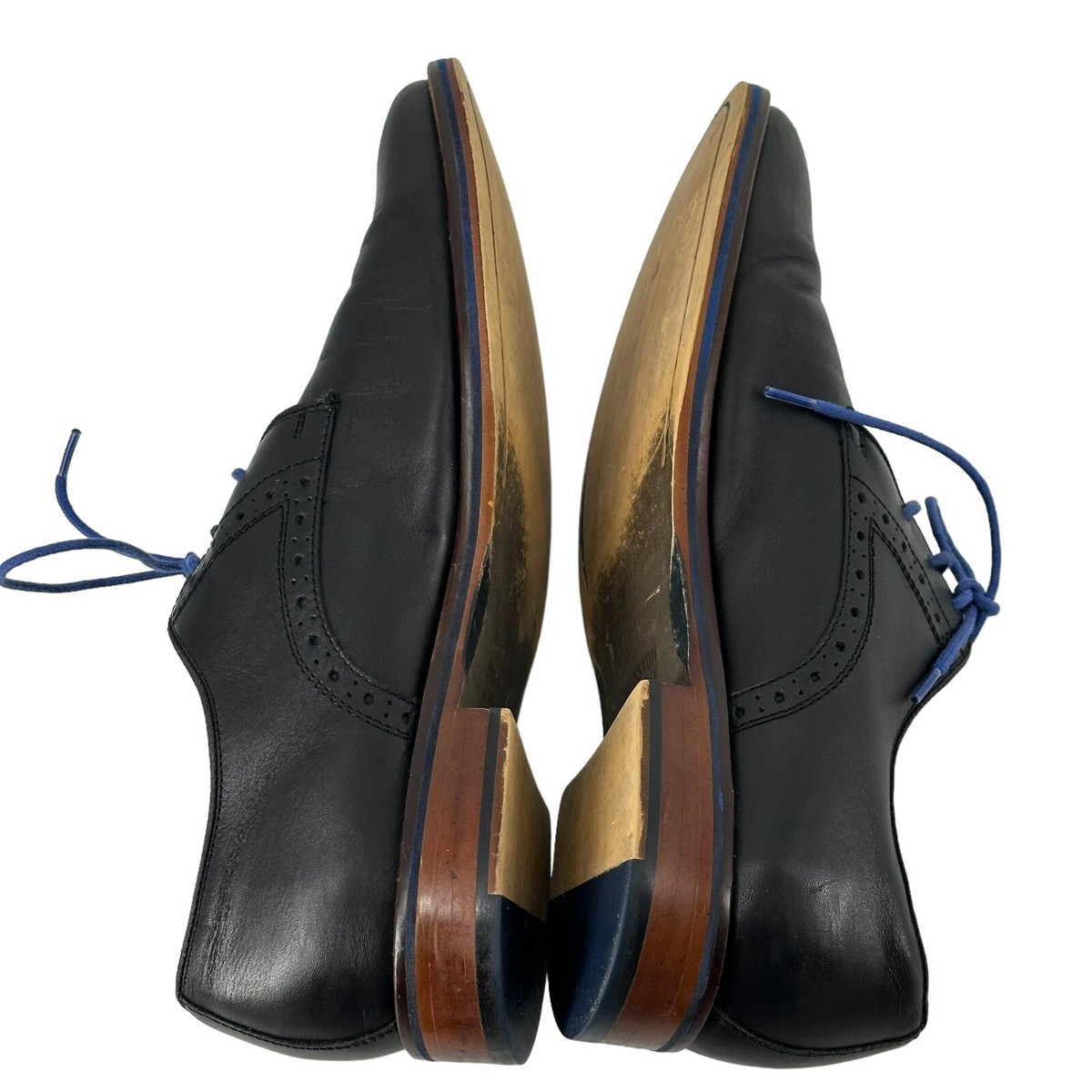 Johnston Murphy Oxford Shoes Conrad Plain Toe Black Leather Blue Detail Men 10.5 Men main image 4