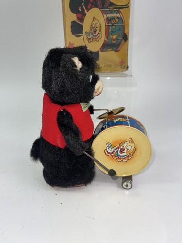 WORKING 1950s MECHANICAL WIND-UP MARCHING DRUMMER BEAR TIN LITHO ALPS TOY JAPAN - Picture 3 of 15