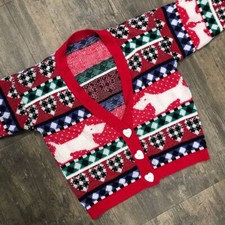 Vintage Scotty Dog Cardigan Sweater Made In USA Heart Buttons NO SIZE TAG Acryli
