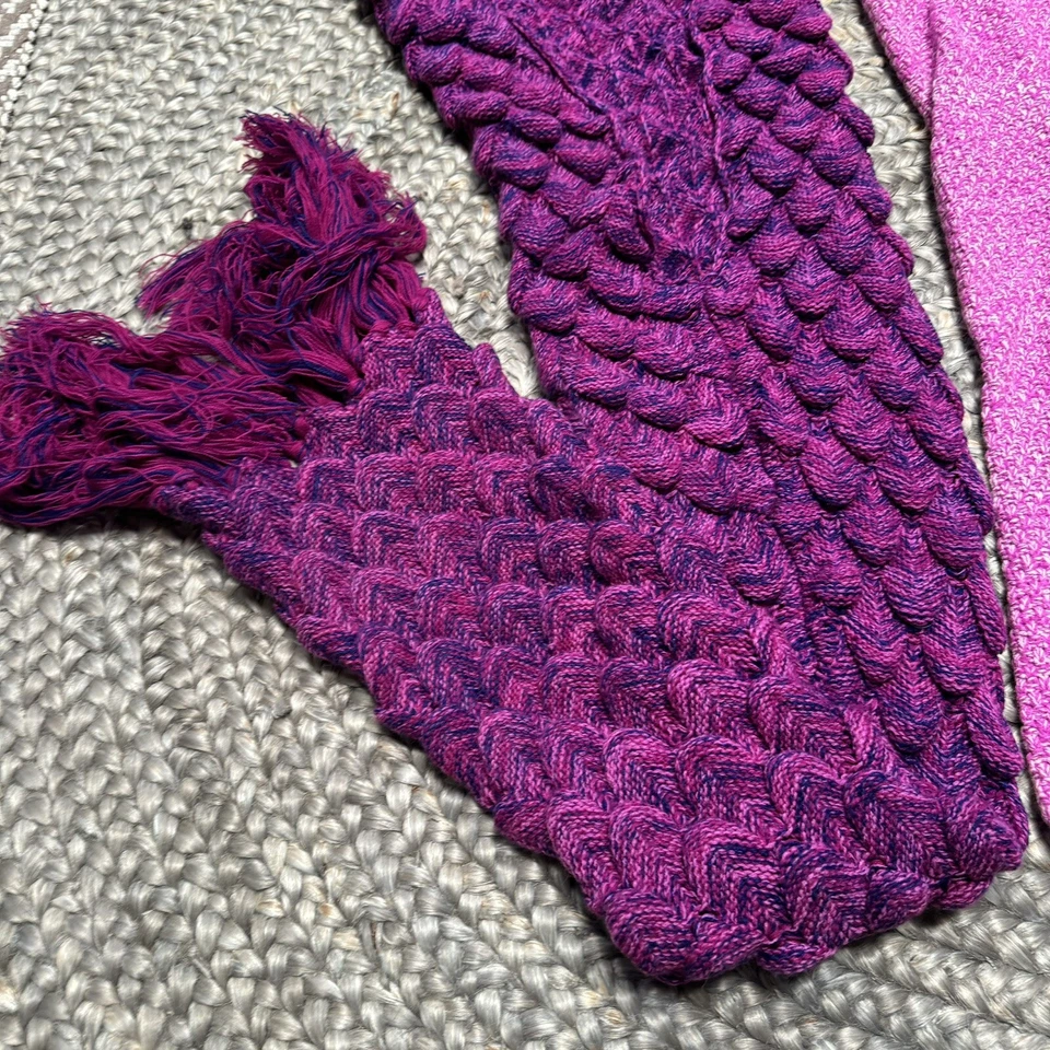 Manta cola de sirena azul rosa púrpura tejida a mano ganchillo manta lote de 4 piezas Foto 3 de 4