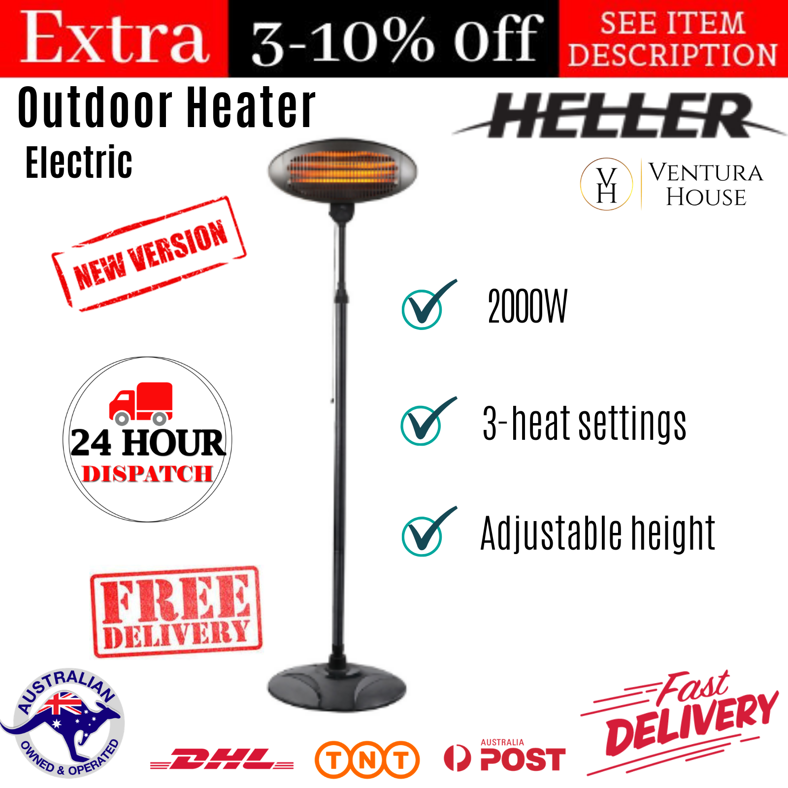 Electric Patio Heater Tall Adjustable Height Indoor Outdoor Portable Heaters  NEW | eBay