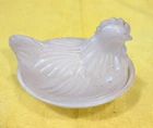 #233 Vintage 4.5" Hazel Atlas White Milkglass Chicken Hen On Nest Candy Dish