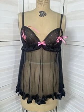 Victoria’s Secret Sexy Little Things Black Mesh Nightie Babydoll Medium