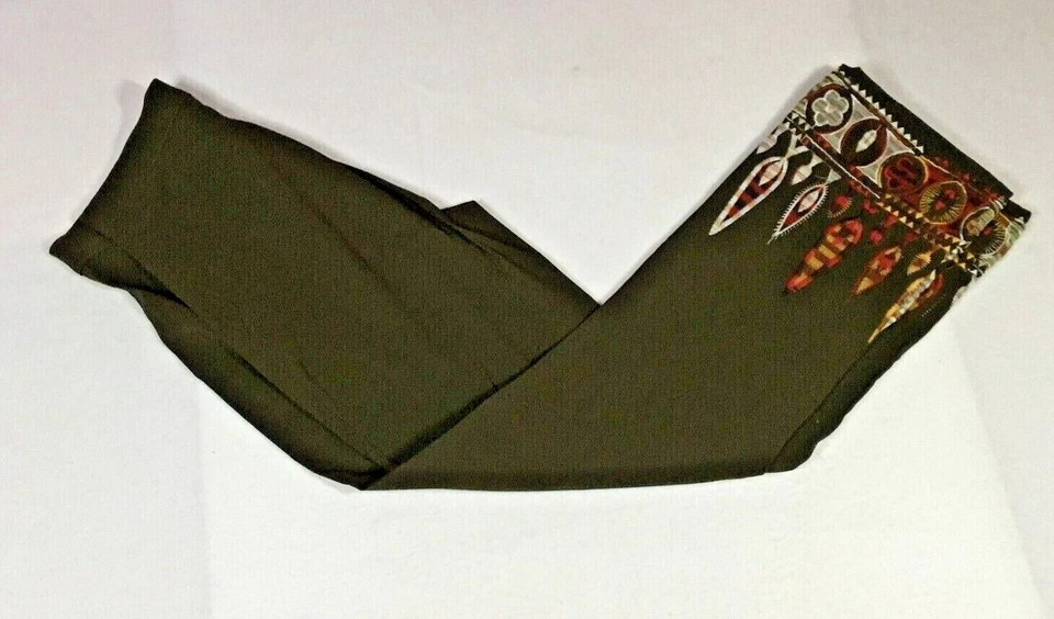 Sharagano Paris Womens Silk Blend Pants Sz 2 Olive Straight Print Legs NWOT - Image 3 of 4