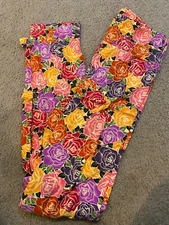 LuLaRoe Leggings TC Disney Inspired Rose Roses Blue Yellow Realist Floral Flower