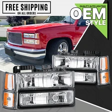 8PC[HEADLIGHT+BUMPER CORNER LAMP]Chrome Housing fit 1994-2000 GMC C/K C10 Pickup