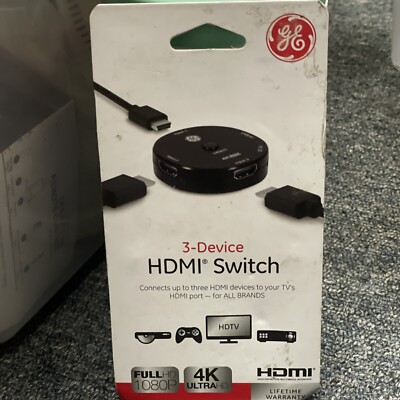 GE 33624 3-Device HDMI Switch Supports 1080p resolution and 4K Ultra HD Black