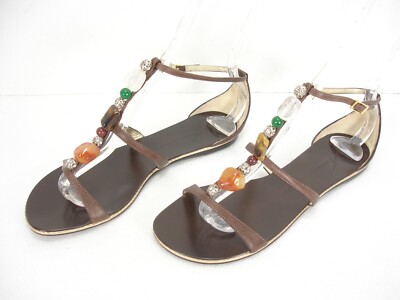 VICINI ジュゼッペザノッティ ストーンデザイン サンダル 37.5 GIUSEPPE ZANOTTI VICINI GEMSTONES LEATHER T-STRAP FLATS