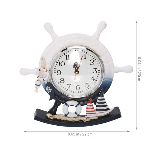Swing Clock Wood Seaside Nautical Table Mediterranean Style Desktop - Picture 8 of 12