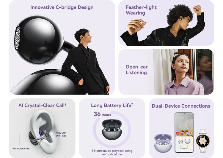 Huawei Freeclip Black, Purple at Bluetooth 5.3 Earphone For Huawei Freeclip Black, Purple at Bluetooth 5.3 Earphone For