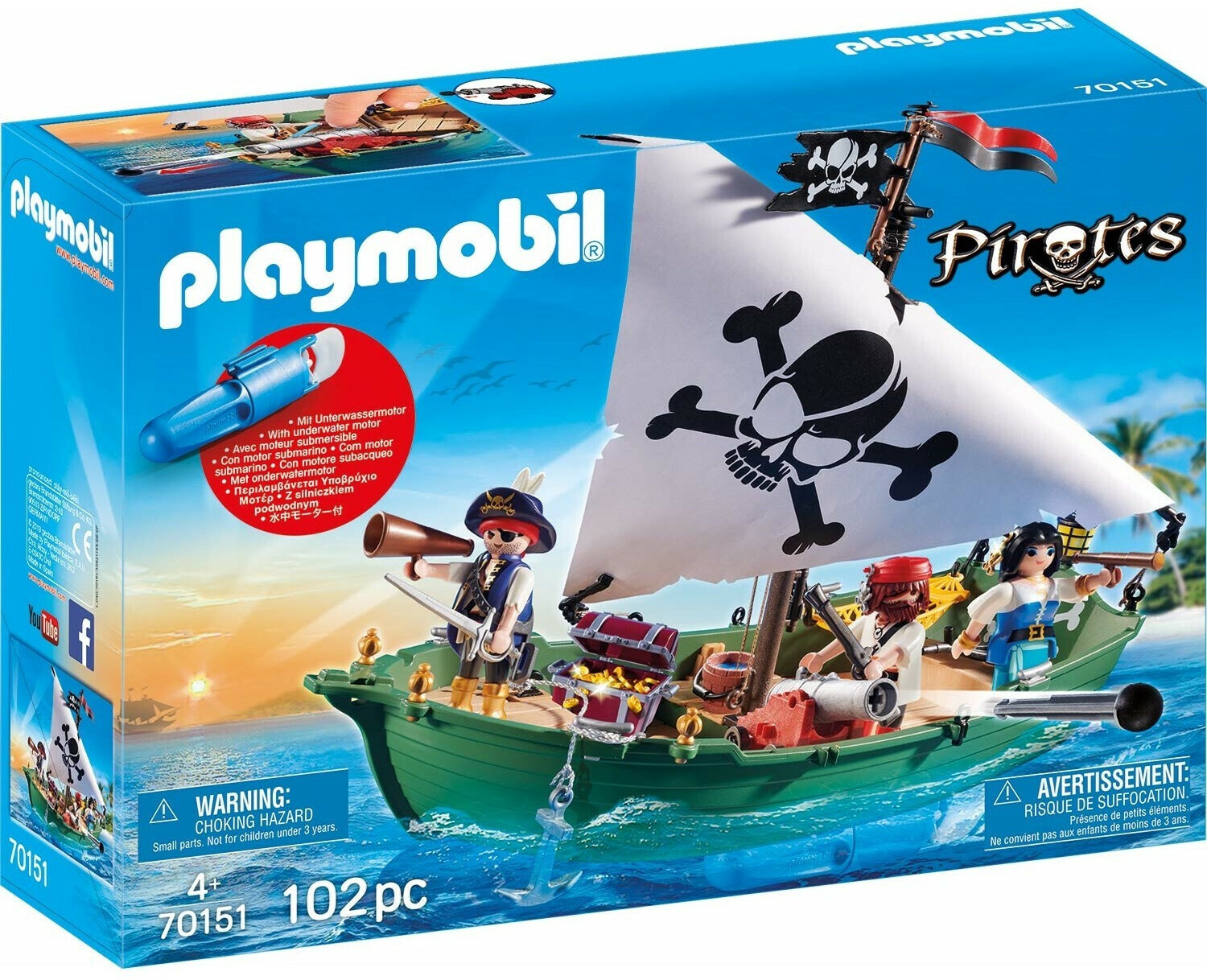 PLAYMOBIL Pirati Barca Delle Pirati Con Motore Sommergibile 70151 Barca