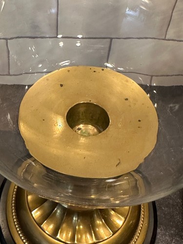 2 Large French Brass and Glass and Marble Candle Hurricane Lamps-Pier 1 - Picture 10 of 16