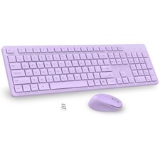 LeadsaiL Purple Wireless Keyboard and Mouse Combo, Full-Sized Ergonomic Compu...