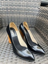 Yves Saint Laurent YSL Charlotte Court Shoe Black Leather Pointed-Toe Wood Heel